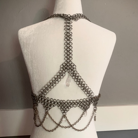 VINTAGE silver chain and crystals bra - Picture 5 of 10